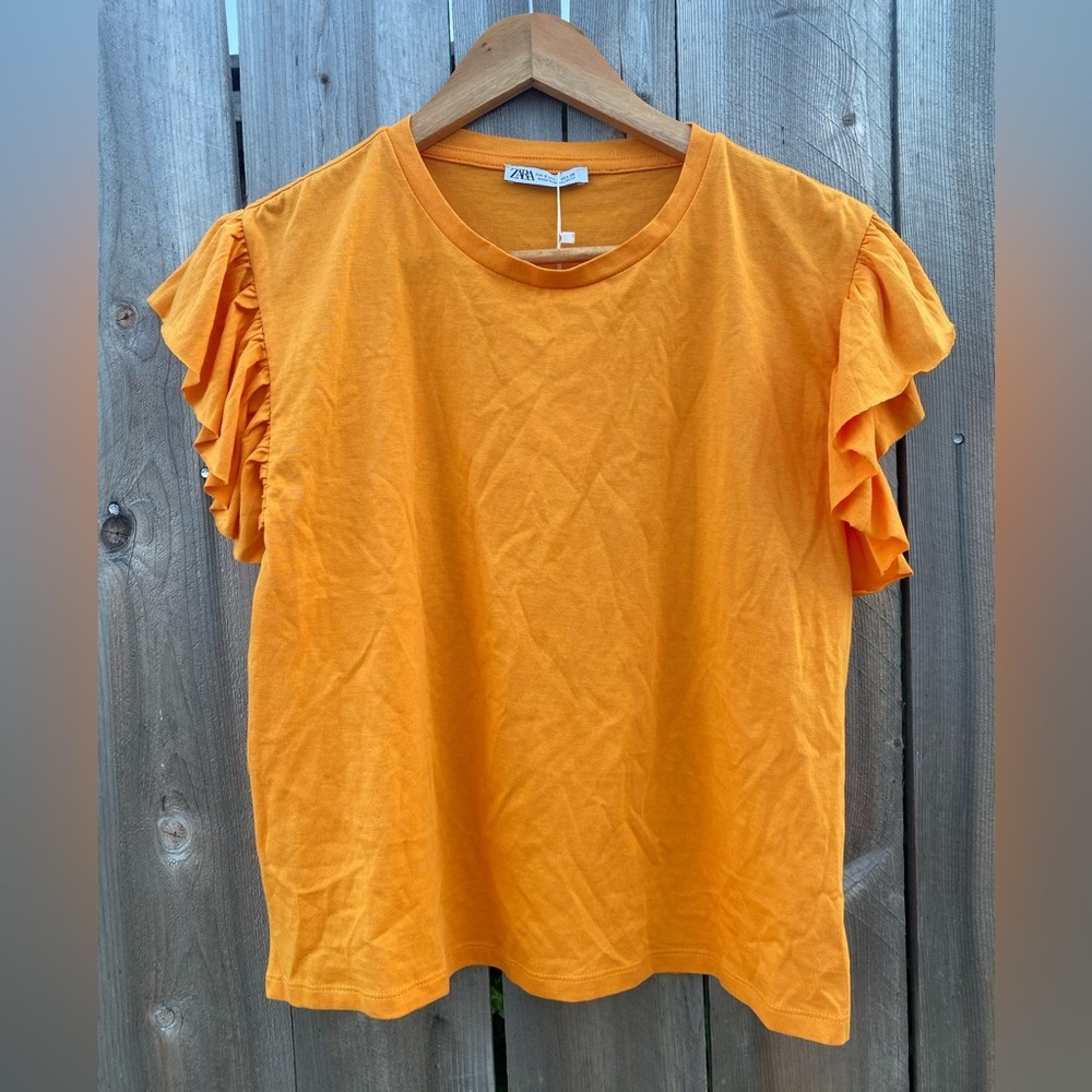Zara Orange Ruffle Sleeve Tee